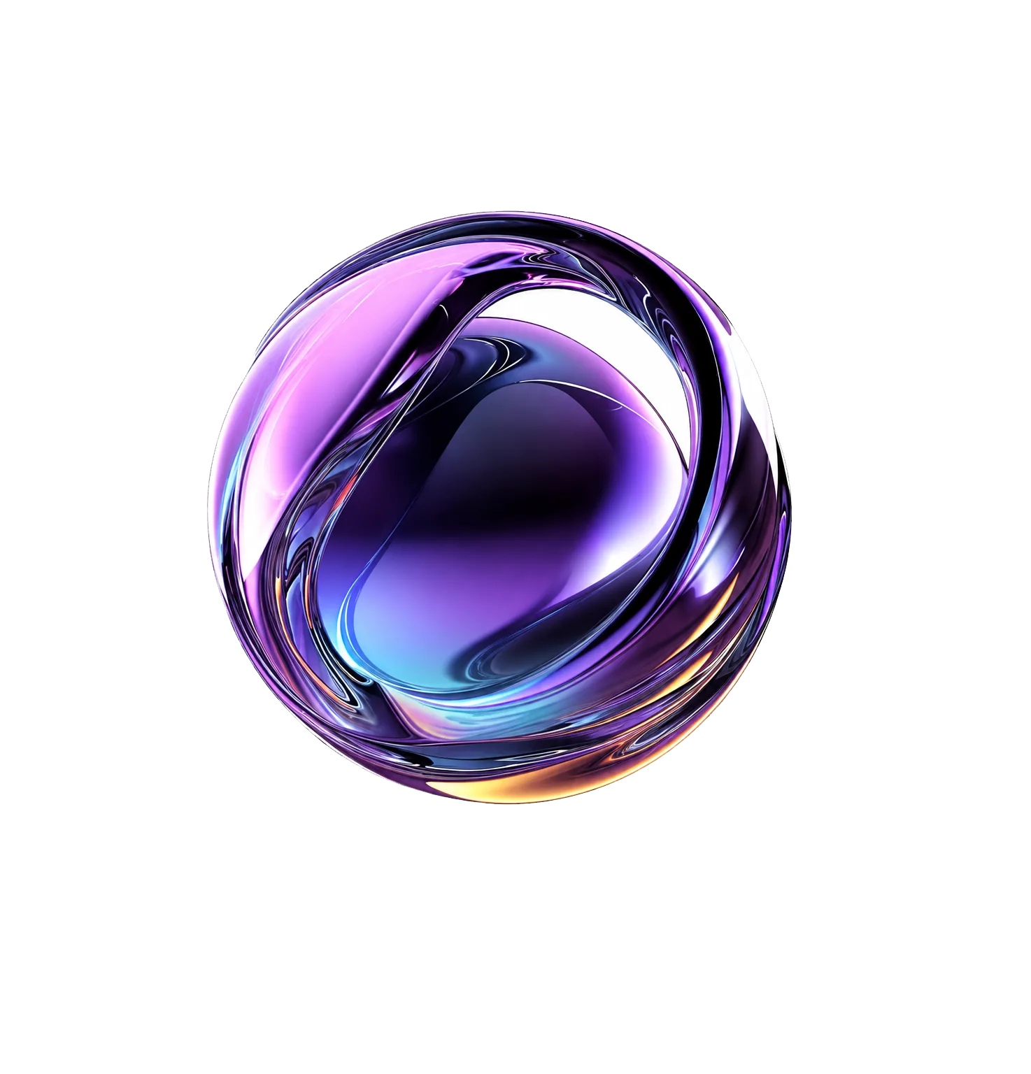 Orbe abstracto púrpura con formas fluidas — criterio de selección estratégica